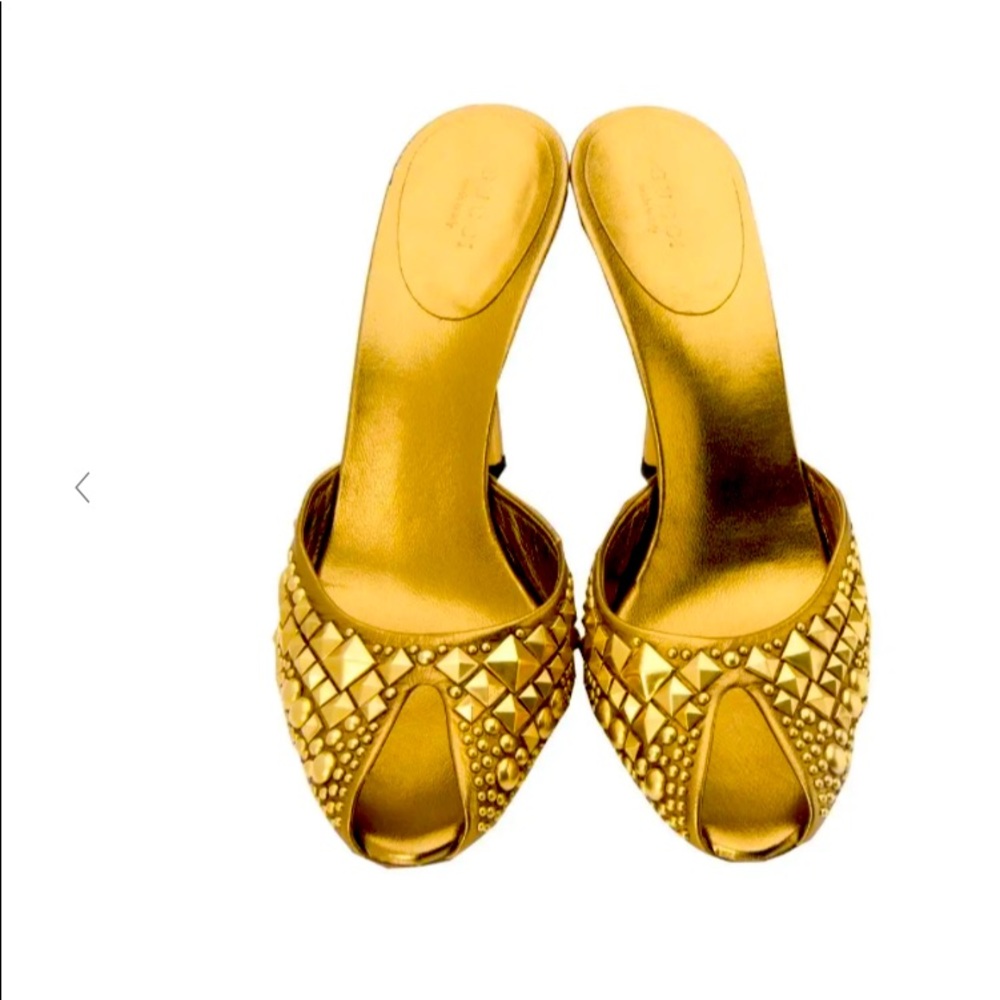 Gucci studded Gold bronze runway heels shoes mules